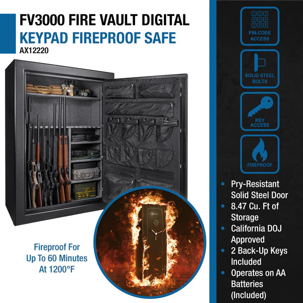 BARSKA FireVault High Capacity Fireproof Gun and Rifle Safe - Model AX12220: Holds 45 Guns